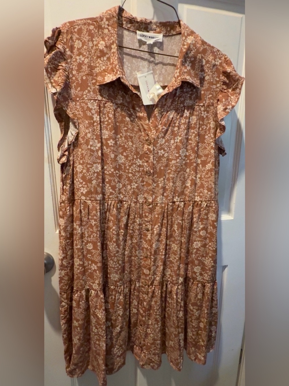Lucky Brand Brown Floral Tiered Button-Front Dress